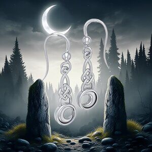Celtic Knot Crescent Moon Silver Earrings